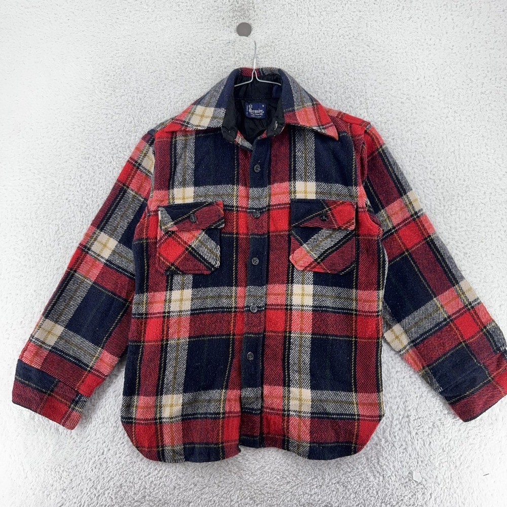 Vintage Brewster Plaid Wool Blend Flannel Shirt Mens Small Red Navy Western‎ 80s